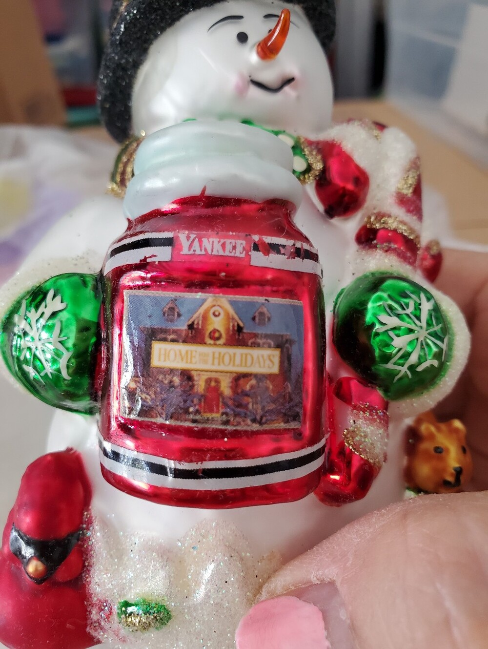 Christopher Radko Yankee Candle Colab Snowman Blown Glass Christmas Ornament - Picture 8 of 13